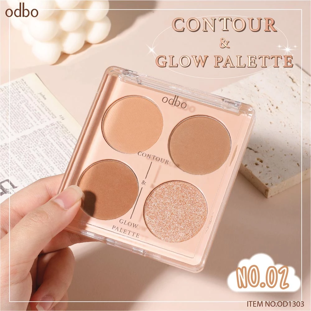 Sunsmilebeauty OD1303 Odbo Contour & Glow Palette #OD1303 : โอดีบีโอ คอนทัวร์ แอนด์ โกลว ไฮไลท์ พาเลท x 1 ชิ้น